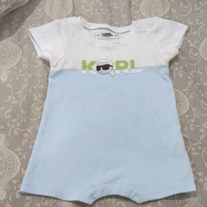 Karl Lagerfeld White and Light Blue Baby Romper